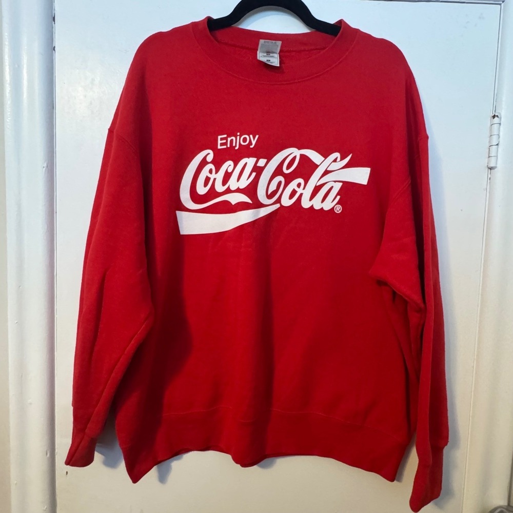 Vintage Fruit of the Loom Coca-Cola Sweatshirt Red Mens XL Enjoy Coke Graphic